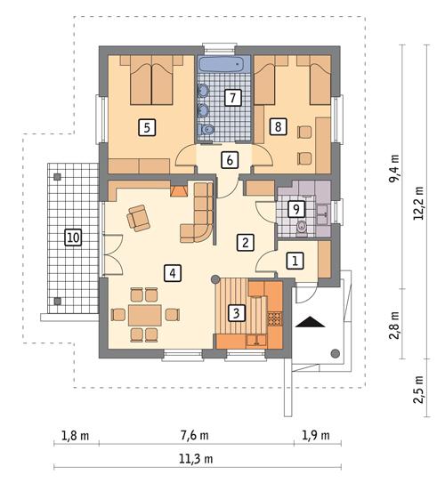 Rzut parteru POW. 87,2 m²